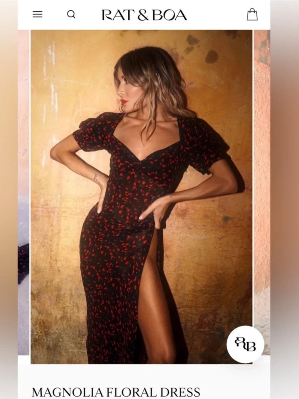 Rat & Boa Magnolia Dress XS Black Red Maxi Cute Floral - Picture 16 of 16